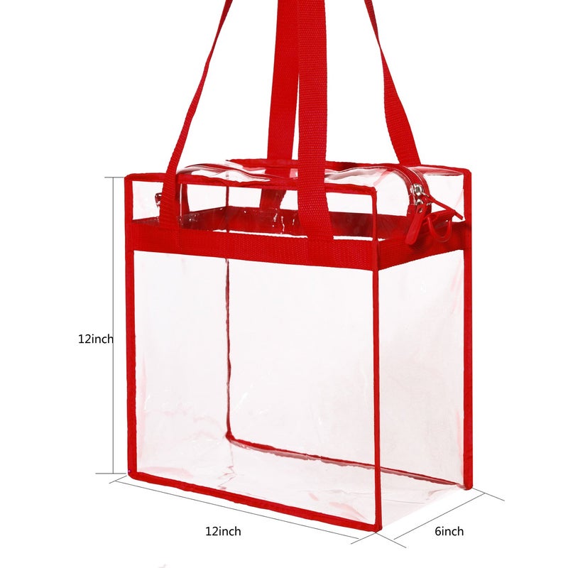 BAGAIL Clear Bags 12x6x12 Stadium Approved Clear Tote Bag with Zipper Closure Crossbody Shoulder Bag with Adjustable Strap(Red) - Image 3